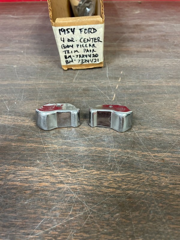 1954 FORD 4 DOOR CENTER BODY PILLAR TRIM MOULDINGS PAIR NOS 225