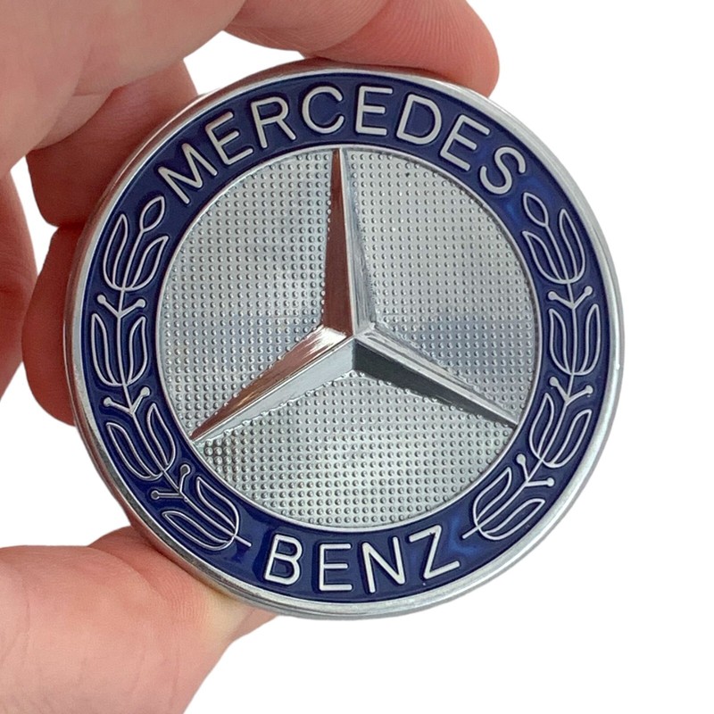 Mercedes-Benz Hood Emblem Star Badge Chrome Blue Laurel Wreath C-Class E-Class gallery