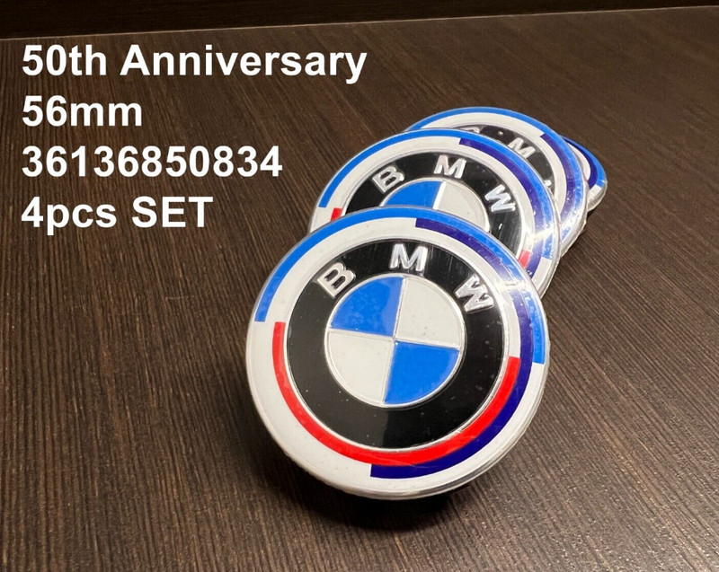 Genuine SET 4x 56mm Wheel Center Hub Caps 50th anniversary Badge BMW 36136850834