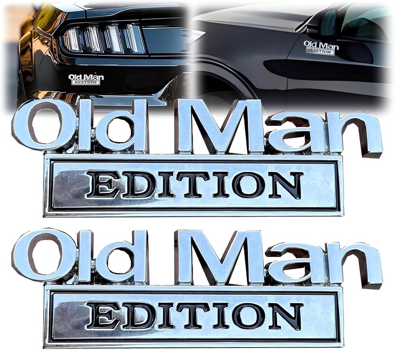 2pcs Metal Old Man Edition Emblem 3D Badge Fit for Universal Car( Silver Black)