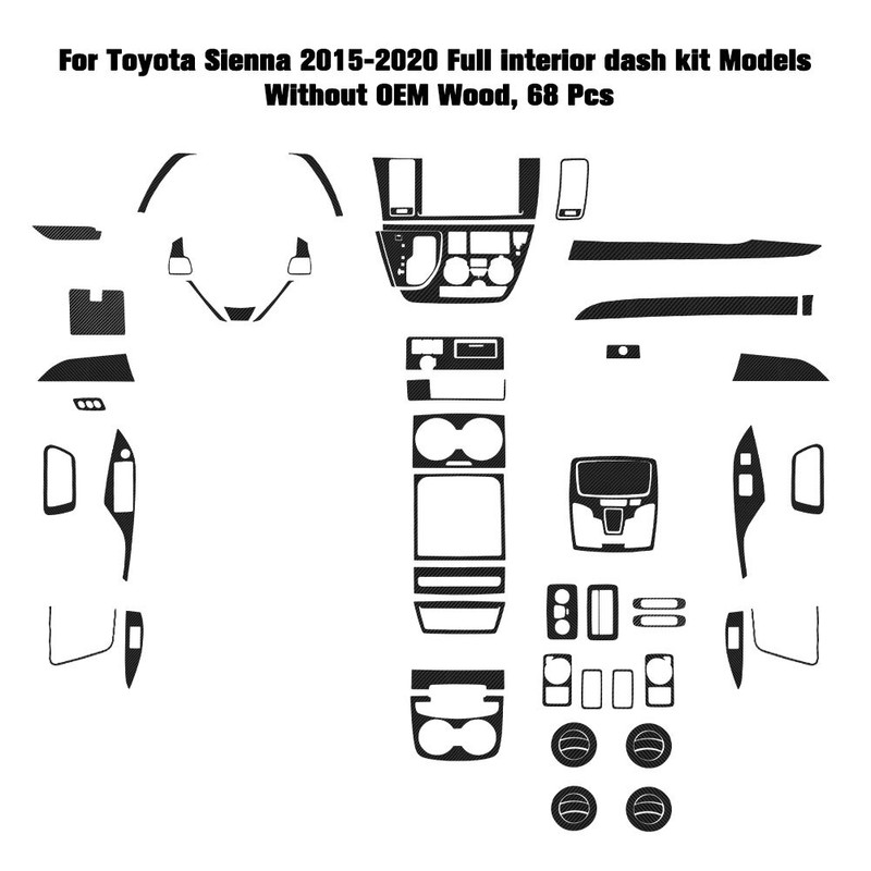 68Pcs Carbon Fiber Full Interior Kit Set Cover Trim For Toyota Sienna 2015-2020