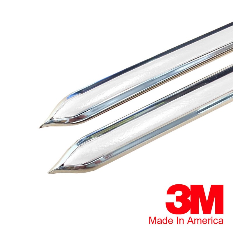 Vintage Style 5/8″ White & Chrome Side Body Trim Molding – Formed Pointed Ends