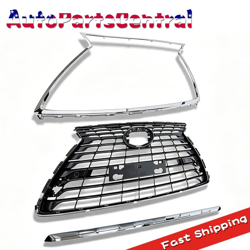 Front Grille+Trim Molding Chrome Fit 2018-2021 Lexus NX300h Hybrid Fit Bule LOGO